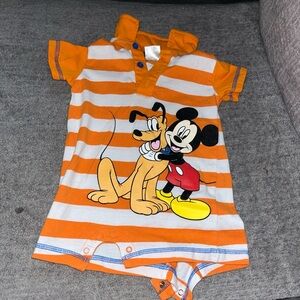 Disney Orange and White Striped Bodysuit with Mickey and Pluto